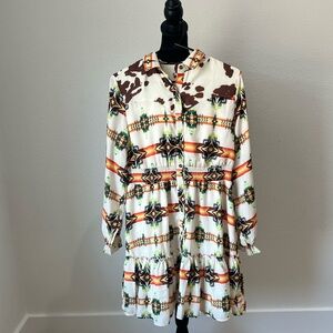 Fashion Express Aztec & cow pattern Long Sleeve Dress size L